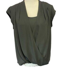 Halogen Grey Beluga Cap Sleeve Layered Drapey Top Size MP